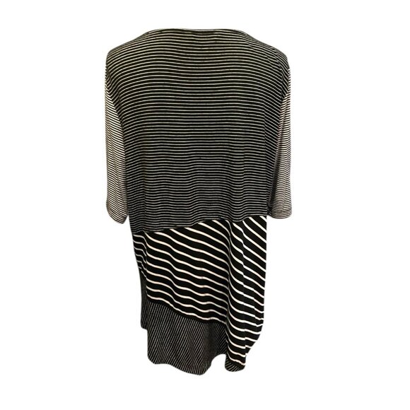 Ali Miles Black/White Striped Tunic Top Stretch Knit Blouse Size Large - Picture 3 of 7